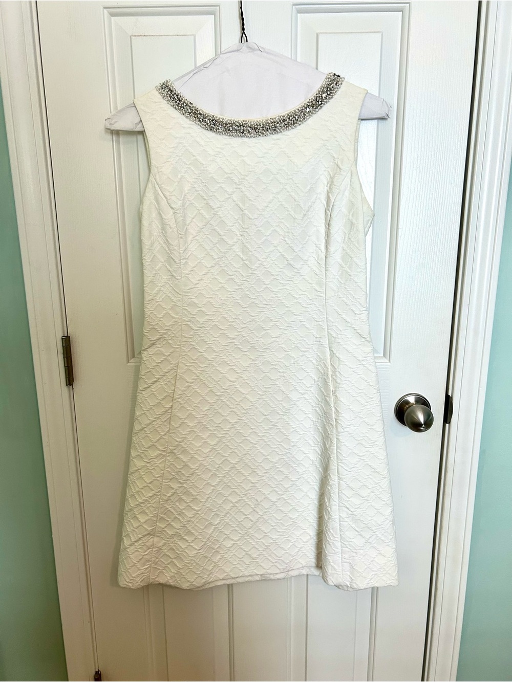 Women's Vintage White Embellished Neck A-Line Dress